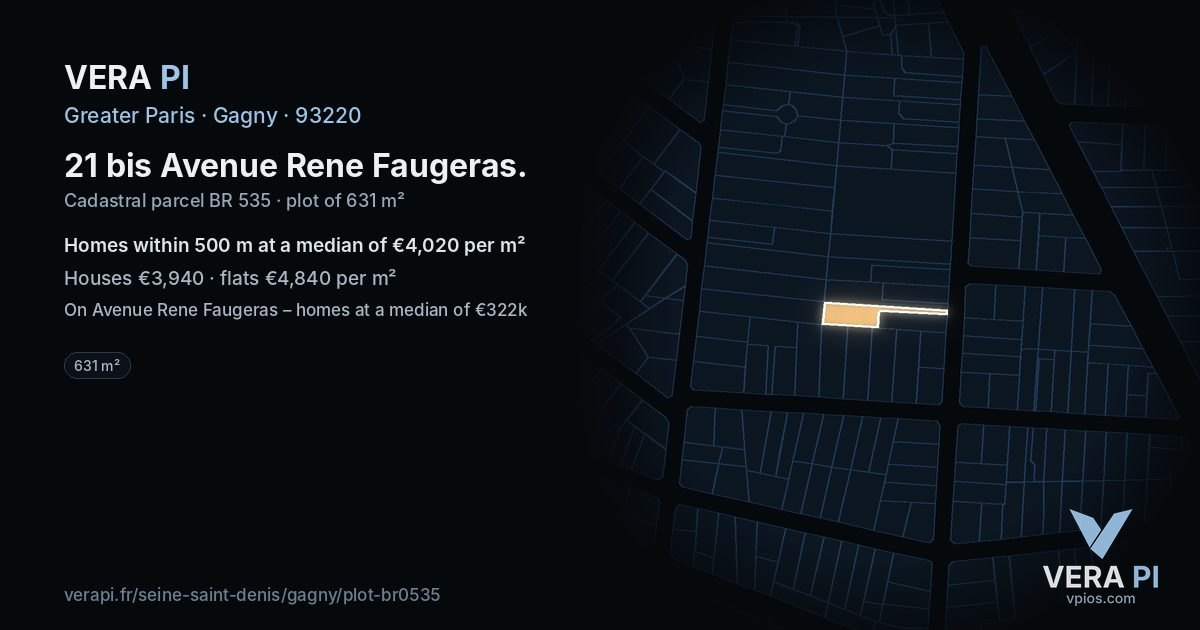 21 bis Avenue Rene Faugeras, Gagny at night – the plot lit, the parcels around coloured by the prices near them