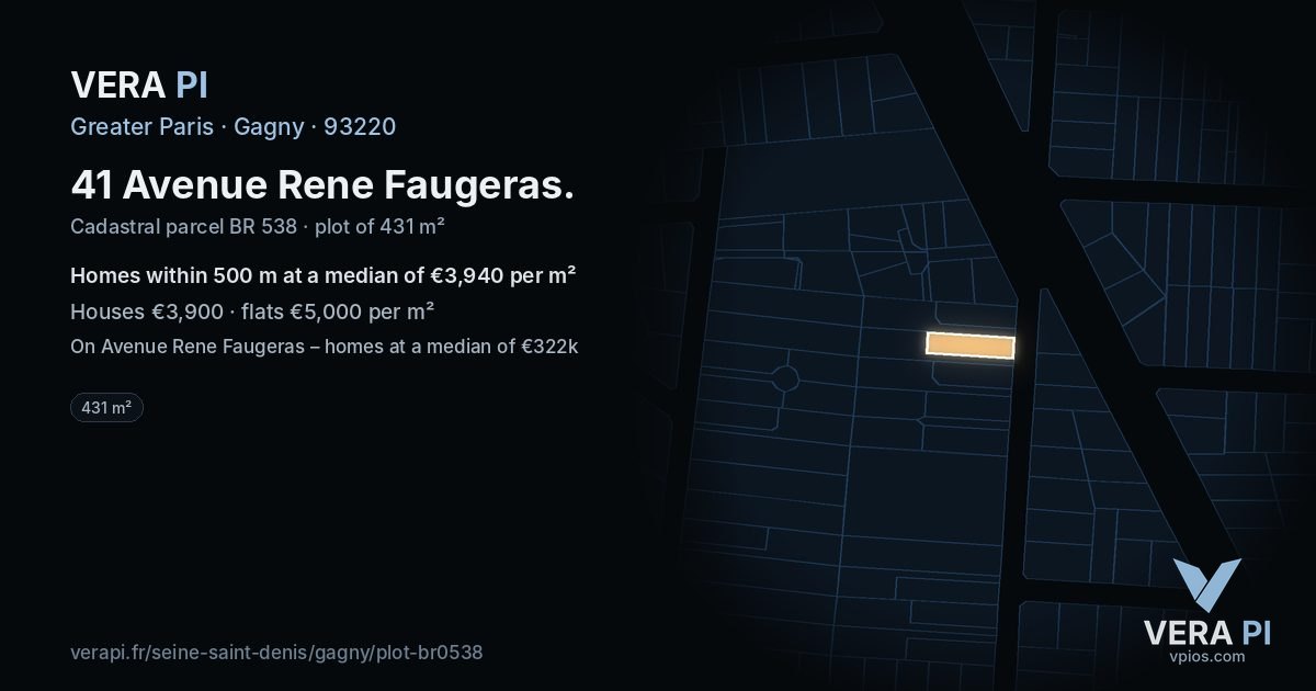 41 Avenue Rene Faugeras, Gagny at night – the plot lit, the parcels around coloured by the prices near them