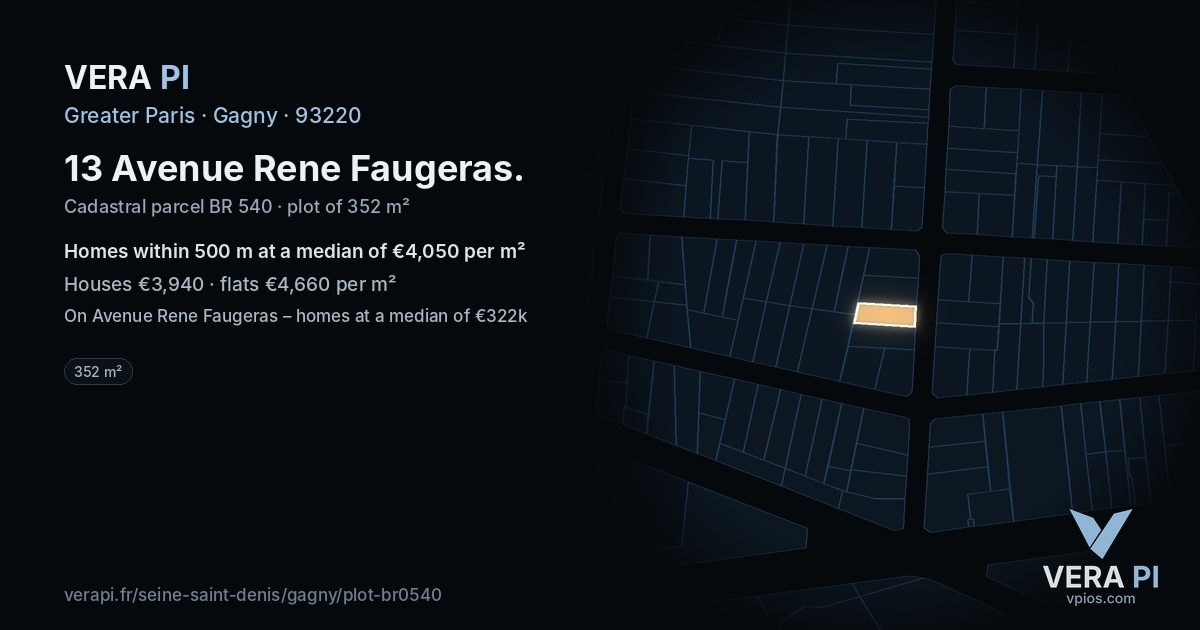 13 Avenue Rene Faugeras, Gagny at night – the plot lit, the parcels around coloured by the prices near them
