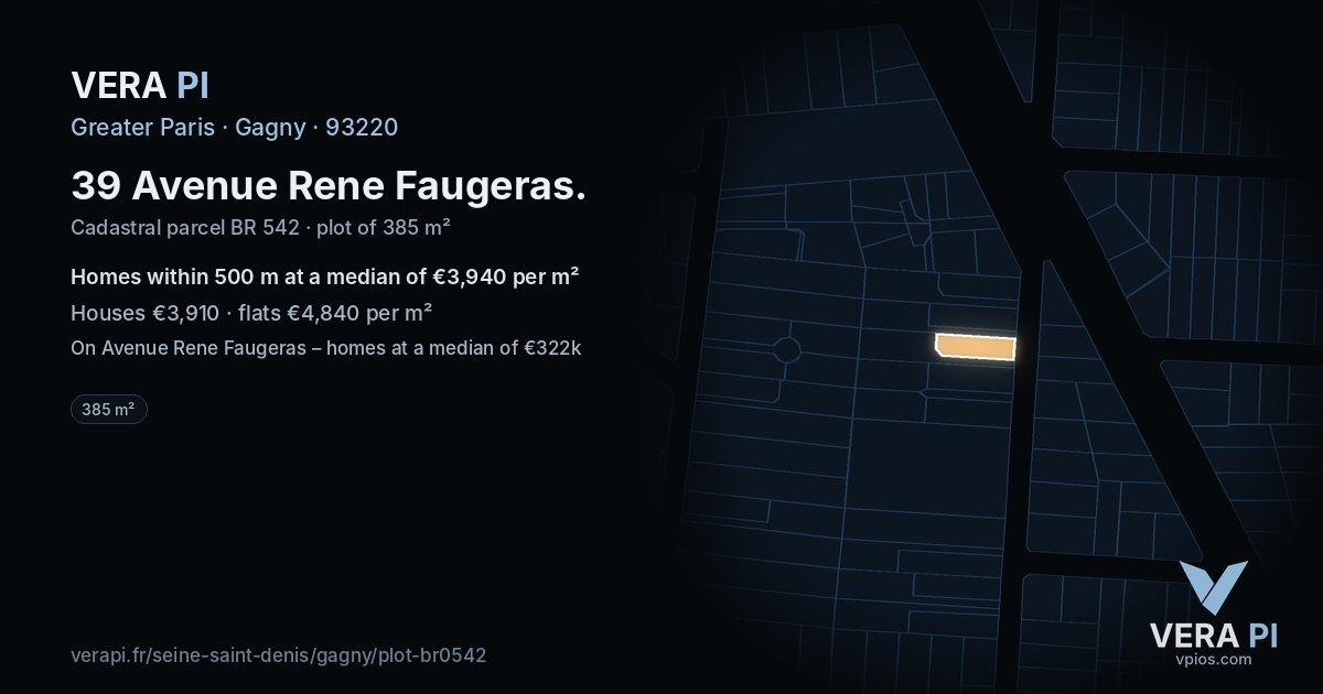 39 Avenue Rene Faugeras, Gagny at night – the plot lit, the parcels around coloured by the prices near them
