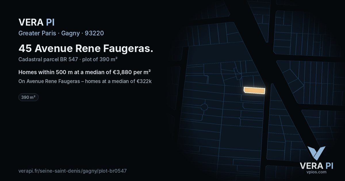 45 Avenue Rene Faugeras, Gagny at night – the plot lit, the parcels around coloured by the prices near them