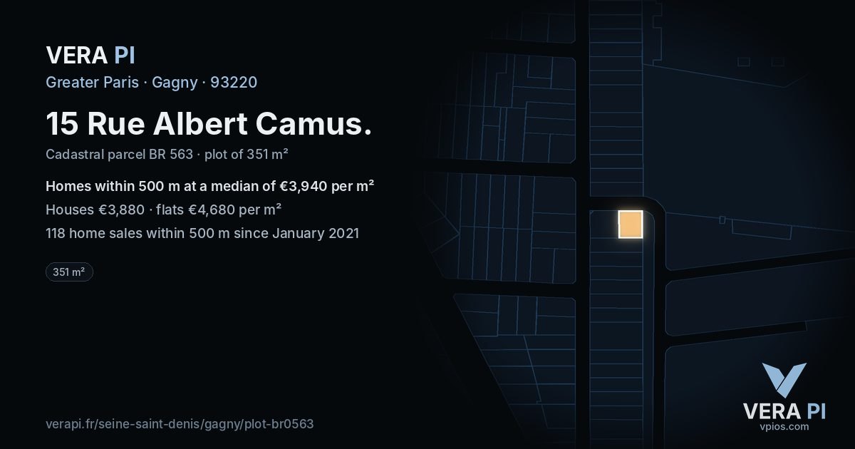 15 Rue Albert Camus, Gagny at night – the plot lit, the parcels around coloured by the prices near them