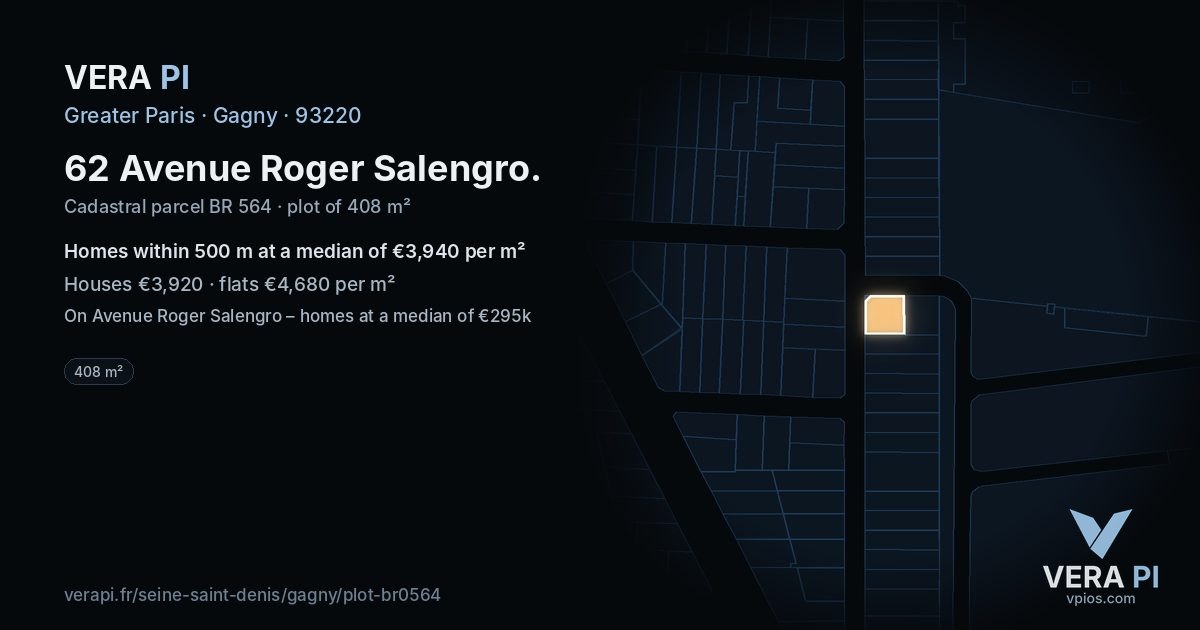 62 Avenue Roger Salengro, Gagny at night – the plot lit, the parcels around coloured by the prices near them