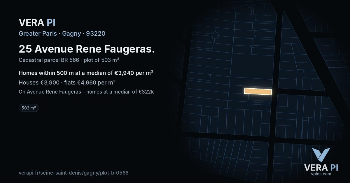 25 Avenue Rene Faugeras, Gagny at night – the plot lit, the parcels around coloured by the prices near them