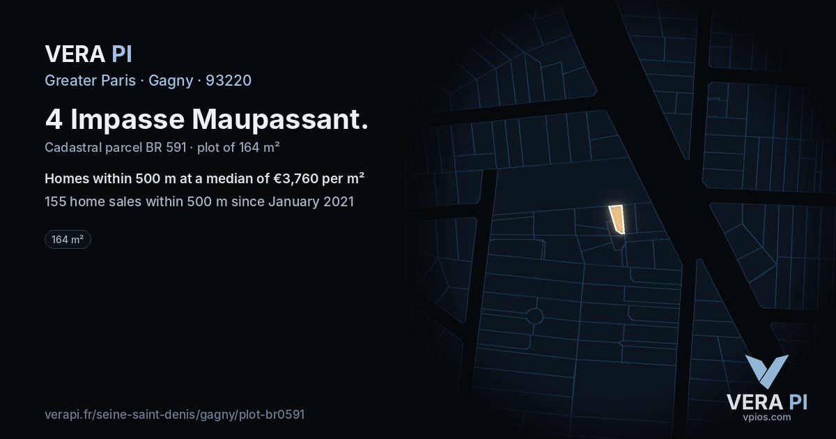 4 Impasse Maupassant, Gagny at night – the plot lit, the parcels around coloured by the prices near them