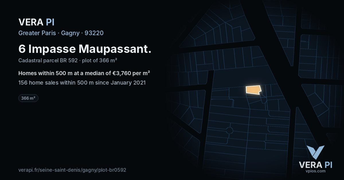 6 Impasse Maupassant, Gagny at night – the plot lit, the parcels around coloured by the prices near them