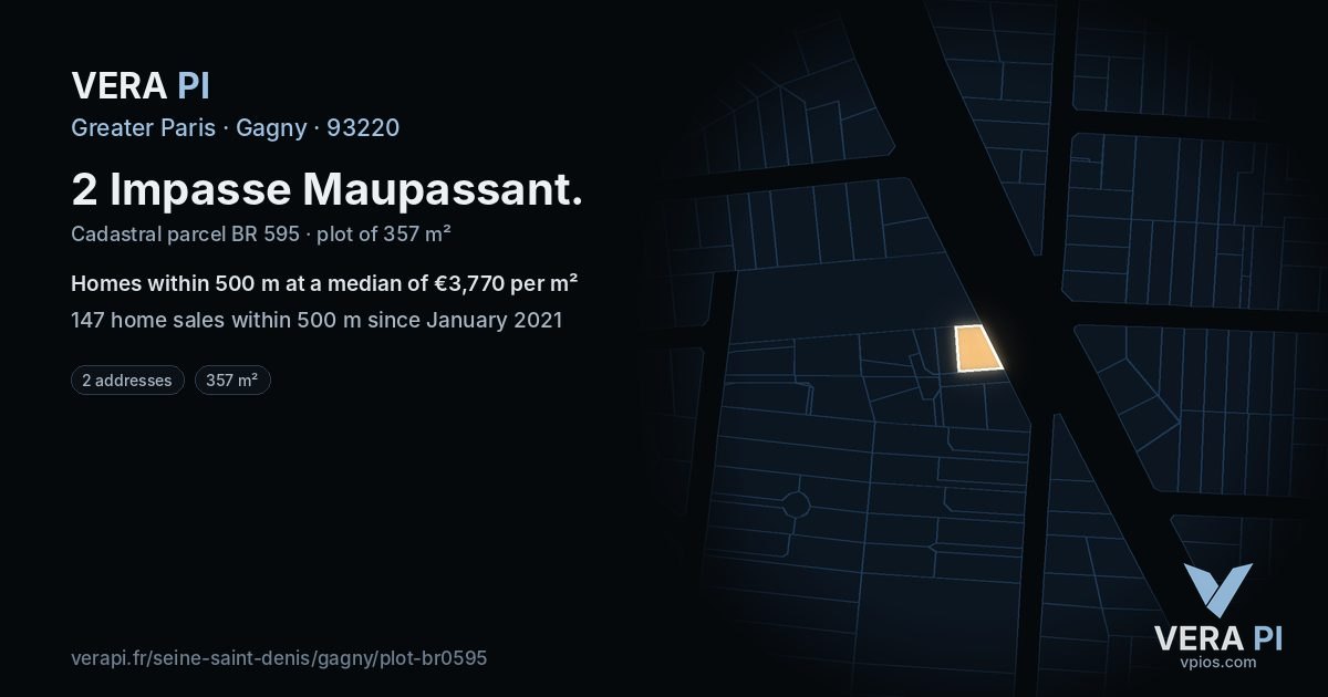 2 Impasse Maupassant, Gagny at night – the plot lit, the parcels around coloured by the prices near them