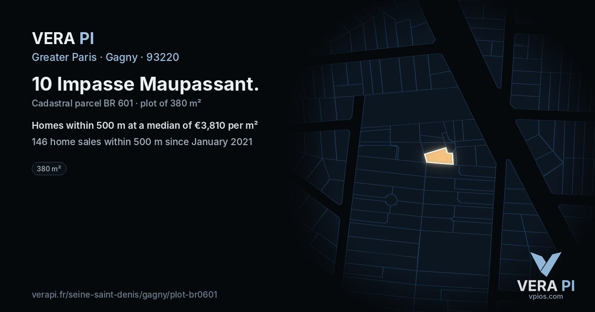 10 Impasse Maupassant, Gagny at night – the plot lit, the parcels around coloured by the prices near them