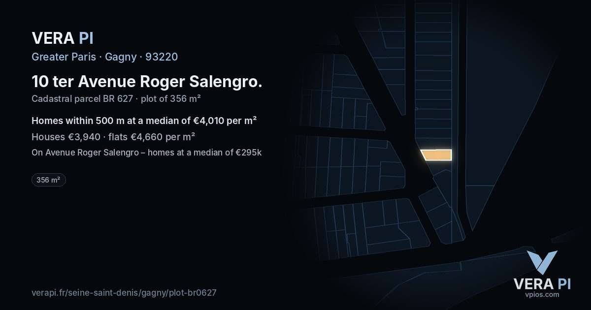 10 ter Avenue Roger Salengro, Gagny at night – the plot lit, the parcels around coloured by the prices near them