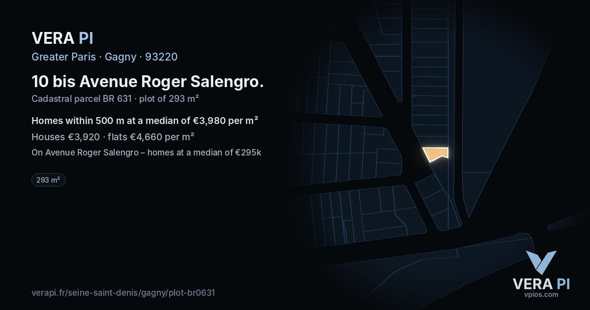 10 bis Avenue Roger Salengro, Gagny at night – the plot lit, the parcels around coloured by the prices near them
