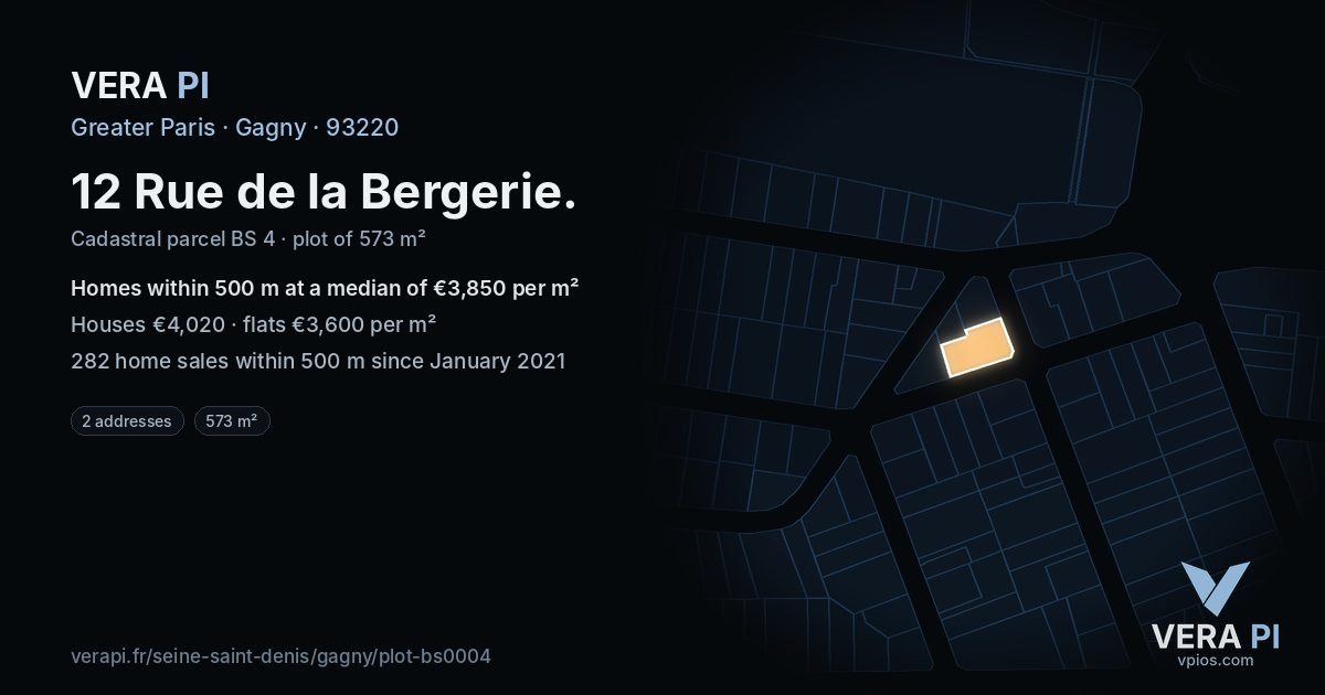 12 Rue de la Bergerie, Gagny at night – the plot lit, the parcels around coloured by the prices near them
