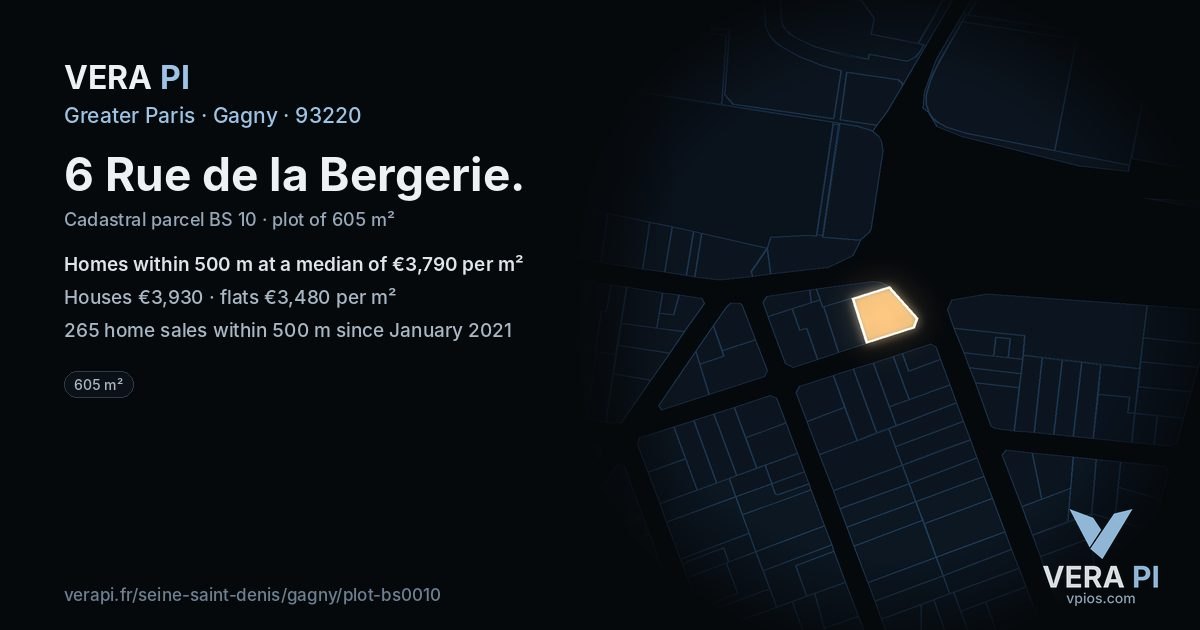 6 Rue de la Bergerie, Gagny at night – the plot lit, the parcels around coloured by the prices near them
