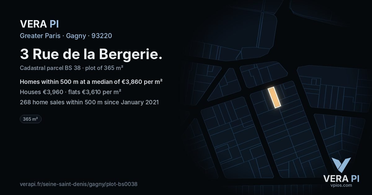 3 Rue de la Bergerie, Gagny at night – the plot lit, the parcels around coloured by the prices near them