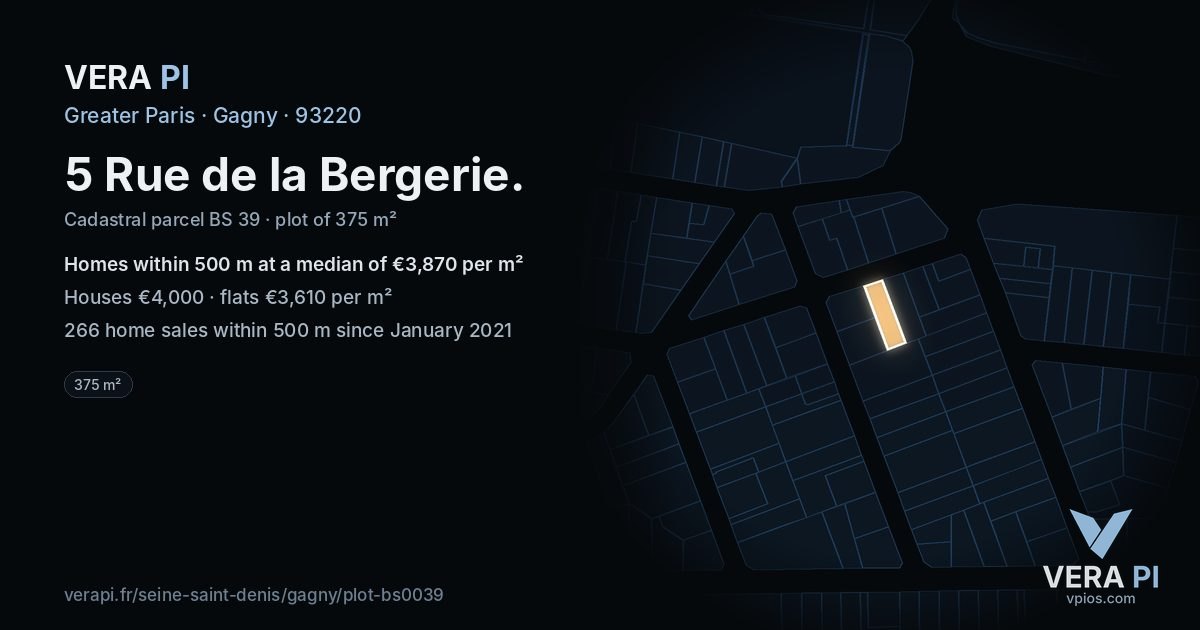 5 Rue de la Bergerie, Gagny at night – the plot lit, the parcels around coloured by the prices near them