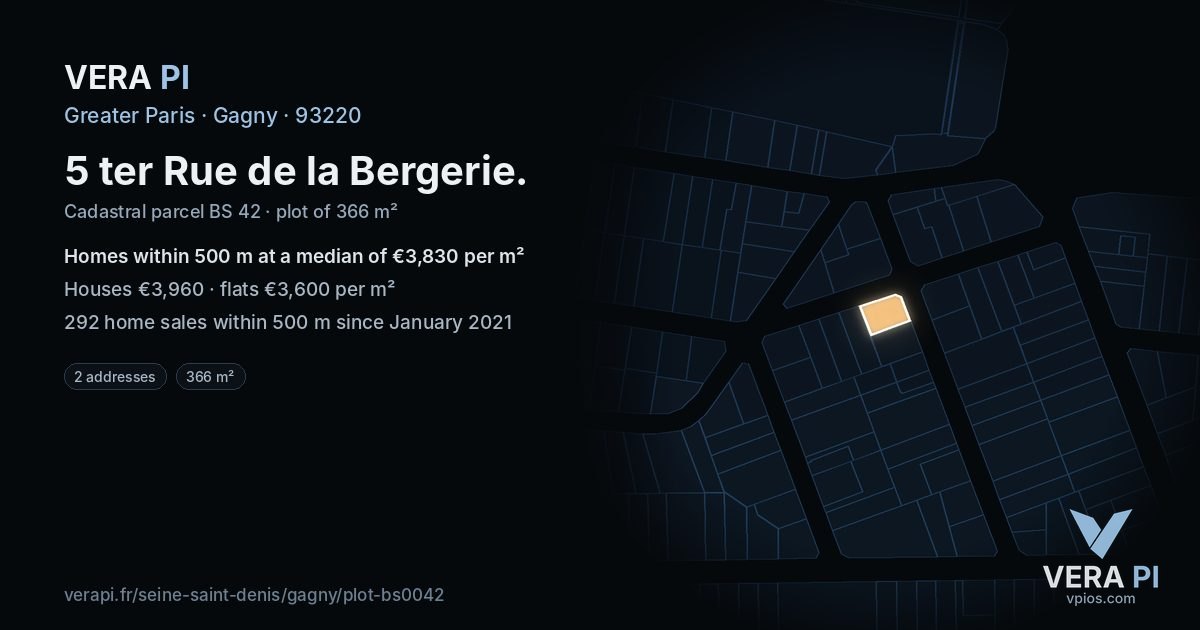 5 ter Rue de la Bergerie, Gagny at night – the plot lit, the parcels around coloured by the prices near them
