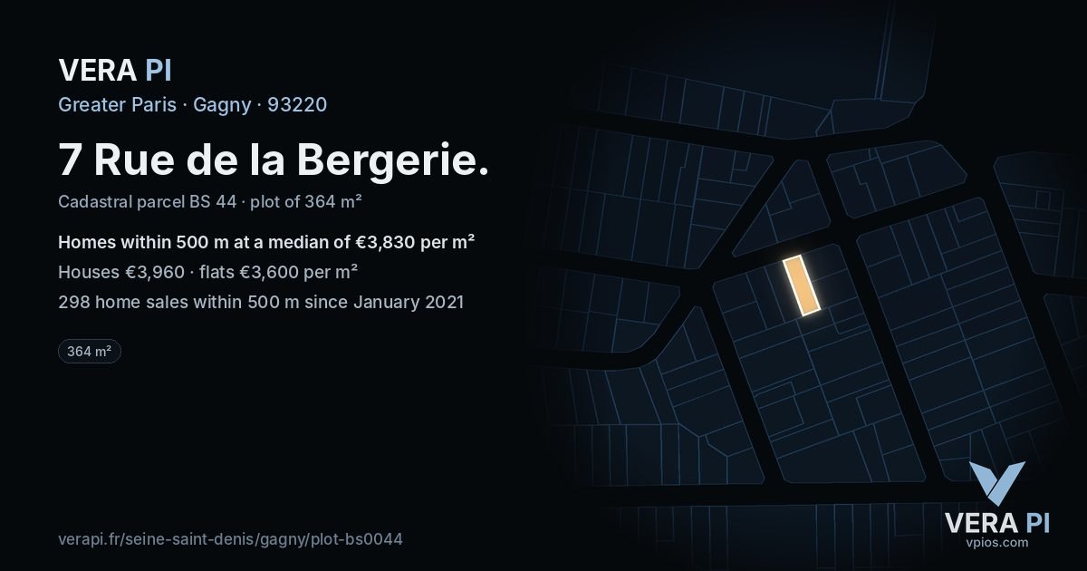 7 Rue de la Bergerie, Gagny at night – the plot lit, the parcels around coloured by the prices near them