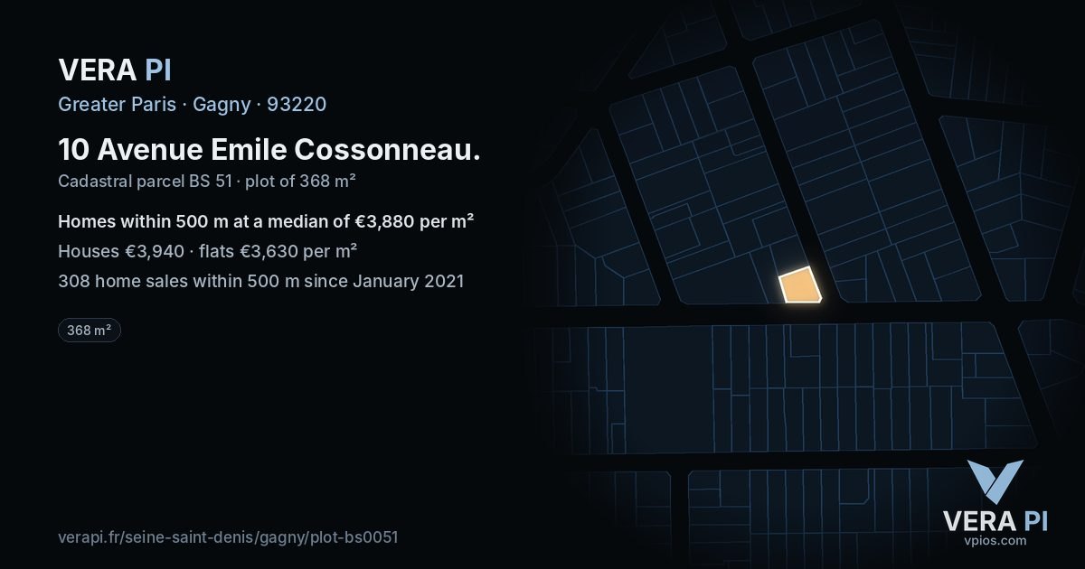 10 Avenue Emile Cossonneau, Gagny at night – the plot lit, the parcels around coloured by the prices near them