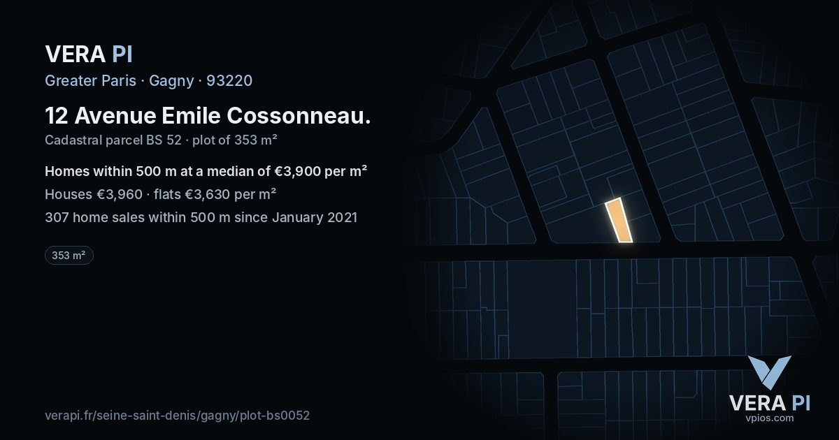 12 Avenue Emile Cossonneau, Gagny at night – the plot lit, the parcels around coloured by the prices near them