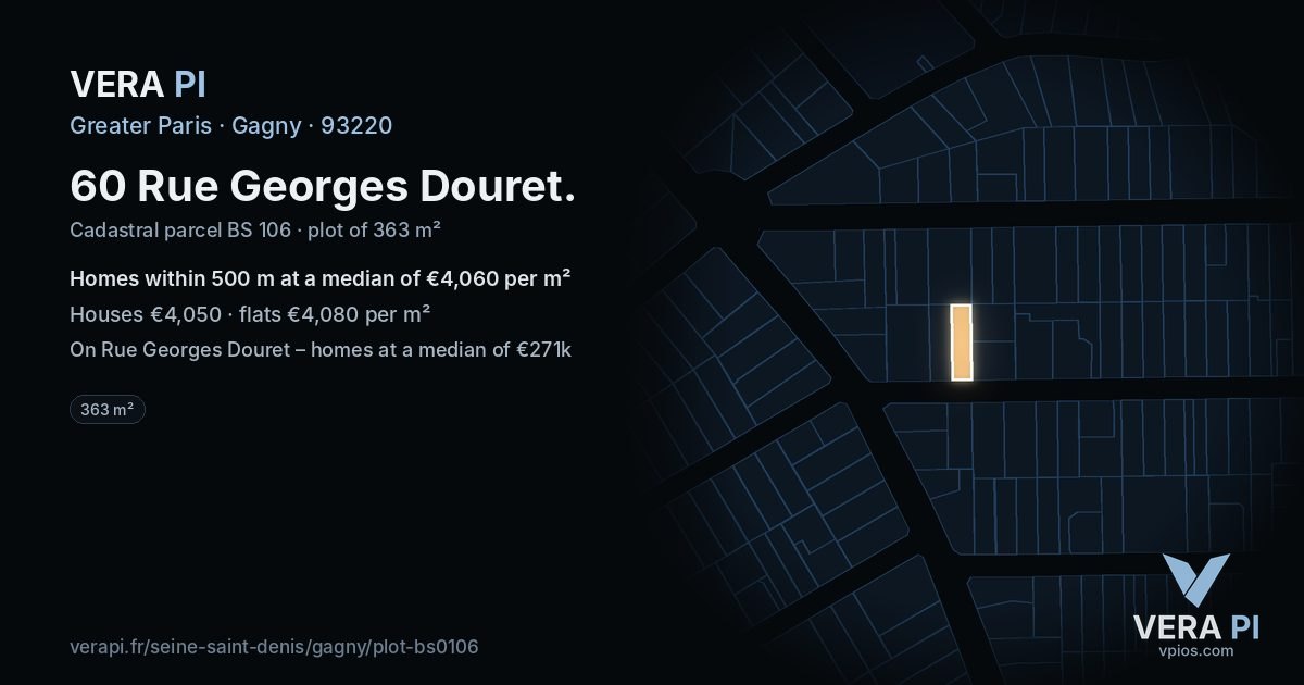 60 Rue Georges Douret, Gagny at night – the plot lit, the parcels around coloured by the prices near them