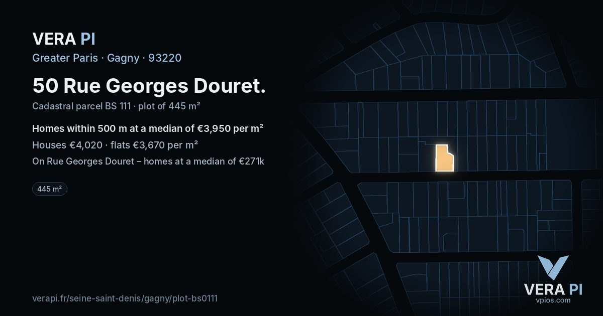50 Rue Georges Douret, Gagny at night – the plot lit, the parcels around coloured by the prices near them