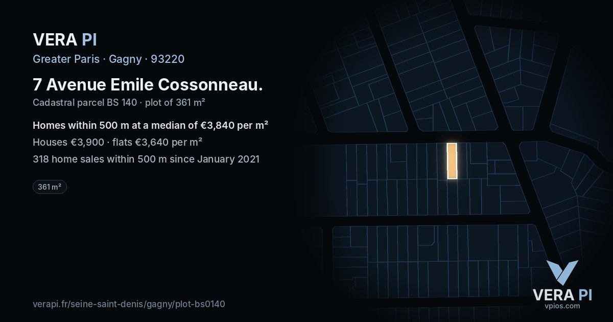 7 Avenue Emile Cossonneau, Gagny at night – the plot lit, the parcels around coloured by the prices near them
