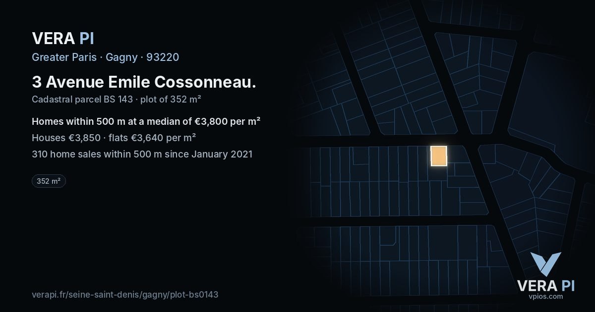 3 Avenue Emile Cossonneau, Gagny at night – the plot lit, the parcels around coloured by the prices near them