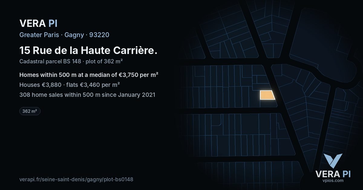 15 Rue de la Haute Carrière, Gagny at night – the plot lit, the parcels around coloured by the prices near them