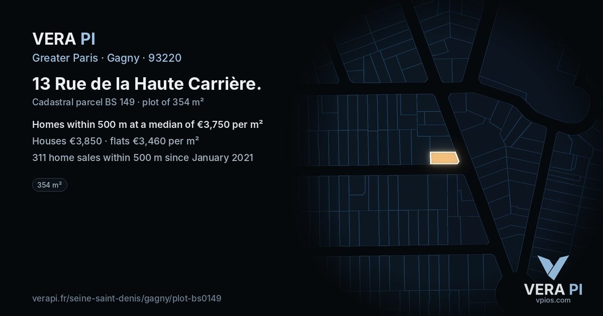 13 Rue de la Haute Carrière, Gagny at night – the plot lit, the parcels around coloured by the prices near them