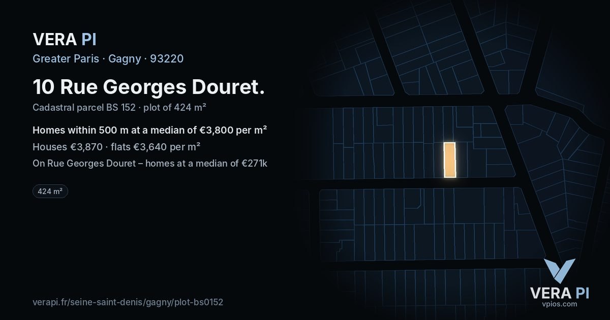 10 Rue Georges Douret, Gagny at night – the plot lit, the parcels around coloured by the prices near them