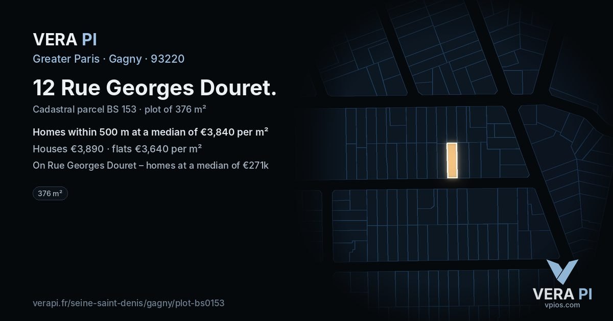 12 Rue Georges Douret, Gagny at night – the plot lit, the parcels around coloured by the prices near them