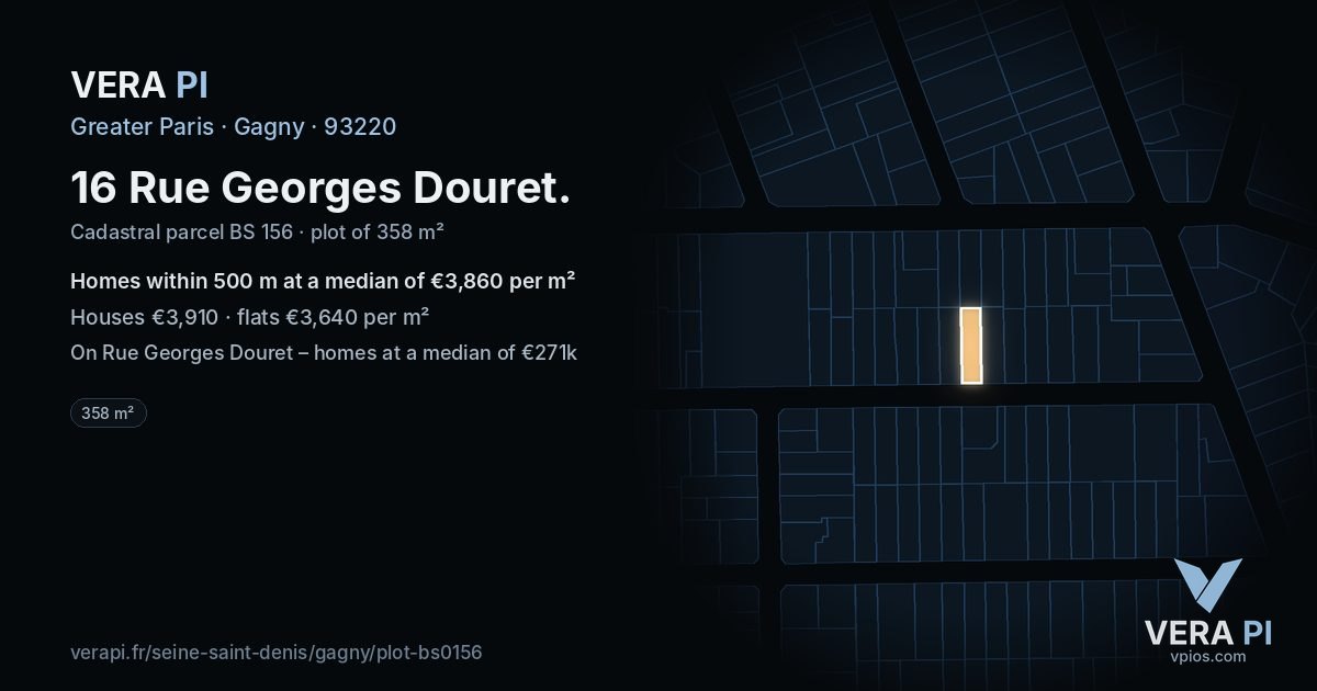 16 Rue Georges Douret, Gagny at night – the plot lit, the parcels around coloured by the prices near them