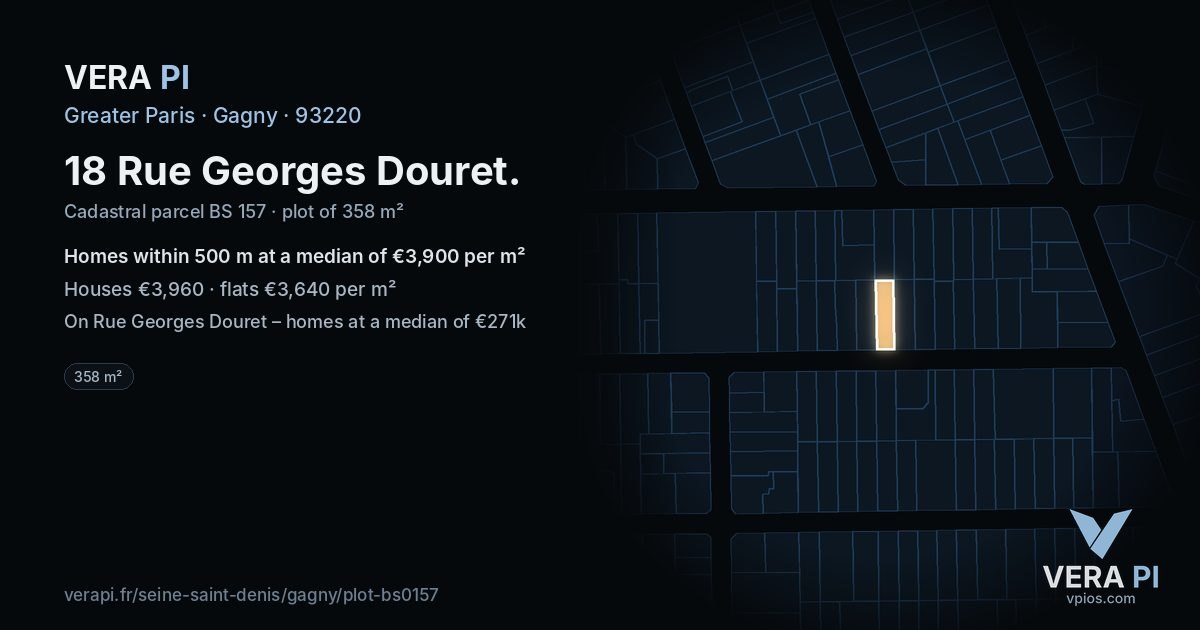 18 Rue Georges Douret, Gagny at night – the plot lit, the parcels around coloured by the prices near them