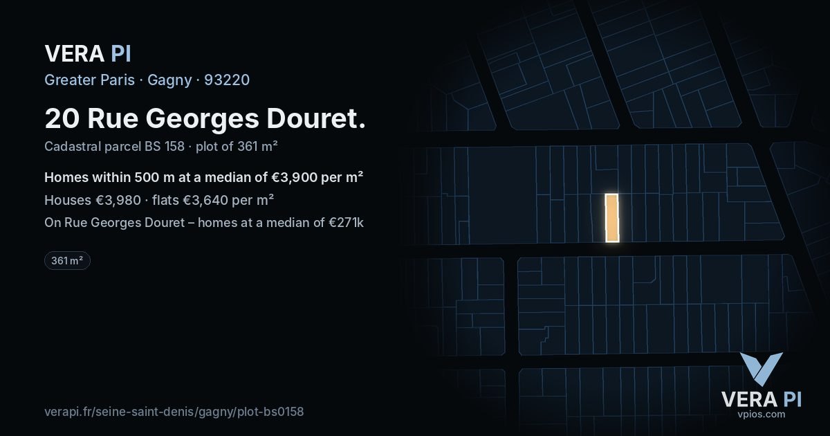 20 Rue Georges Douret, Gagny at night – the plot lit, the parcels around coloured by the prices near them