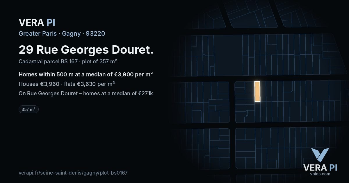 29 Rue Georges Douret, Gagny at night – the plot lit, the parcels around coloured by the prices near them