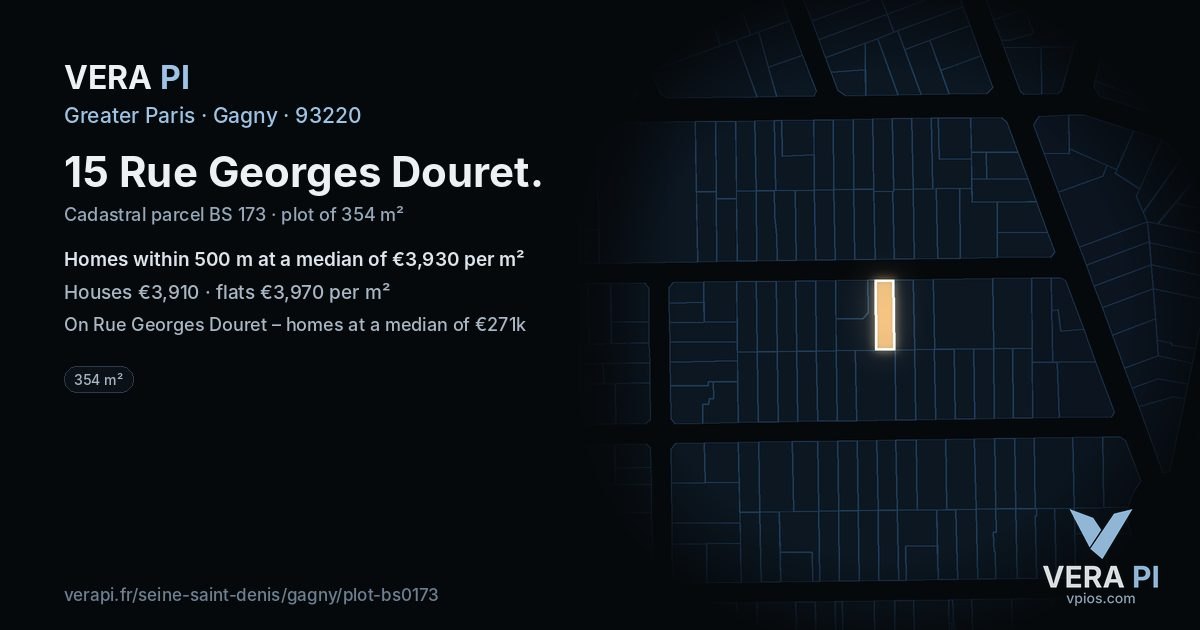 15 Rue Georges Douret, Gagny at night – the plot lit, the parcels around coloured by the prices near them