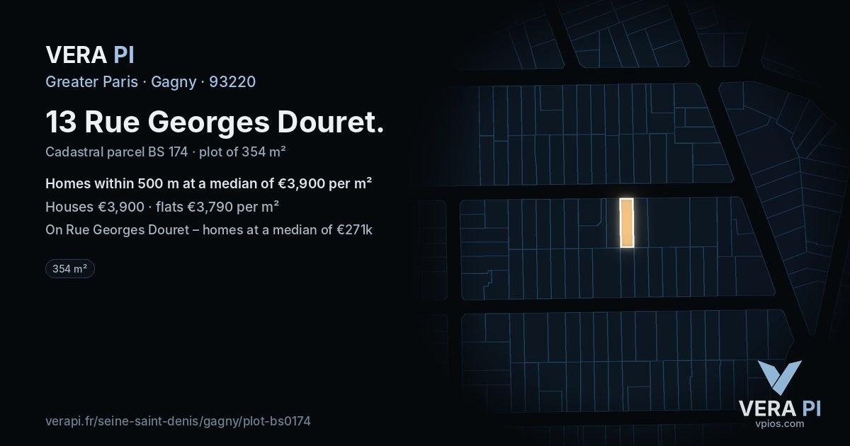 13 Rue Georges Douret, Gagny at night – the plot lit, the parcels around coloured by the prices near them