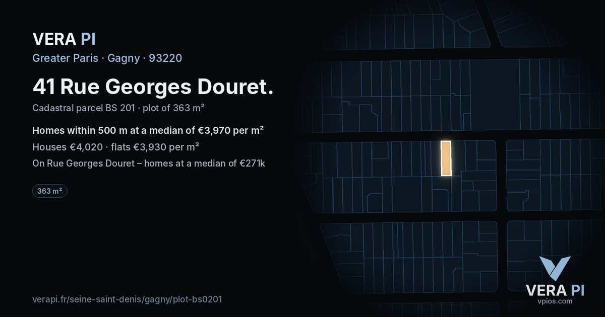 41 Rue Georges Douret, Gagny at night – the plot lit, the parcels around coloured by the prices near them