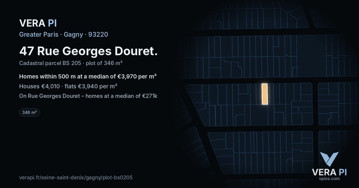 47 Rue Georges Douret, Gagny at night – the plot lit, the parcels around coloured by the prices near them