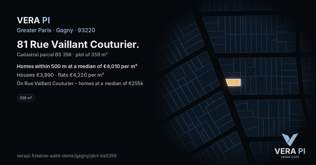 81 Rue Vaillant Couturier, Gagny at night – the plot lit, the parcels around coloured by the prices near them
