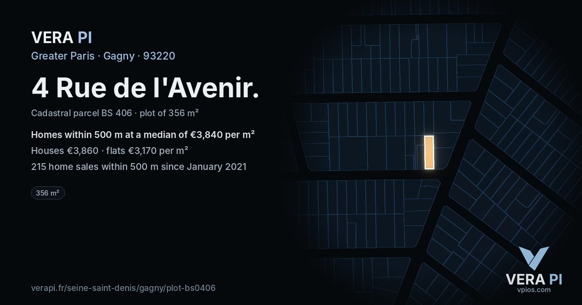4 Rue de l'Avenir, Gagny at night – the plot lit, the parcels around coloured by the prices near them