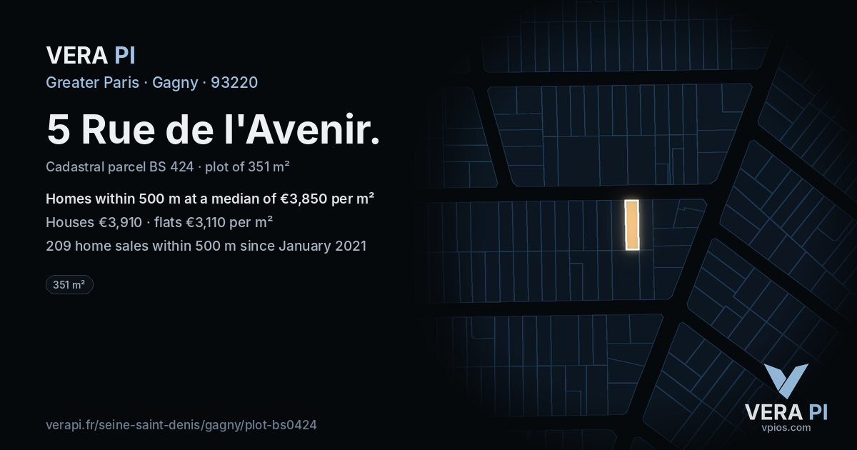 5 Rue de l'Avenir, Gagny at night – the plot lit, the parcels around coloured by the prices near them