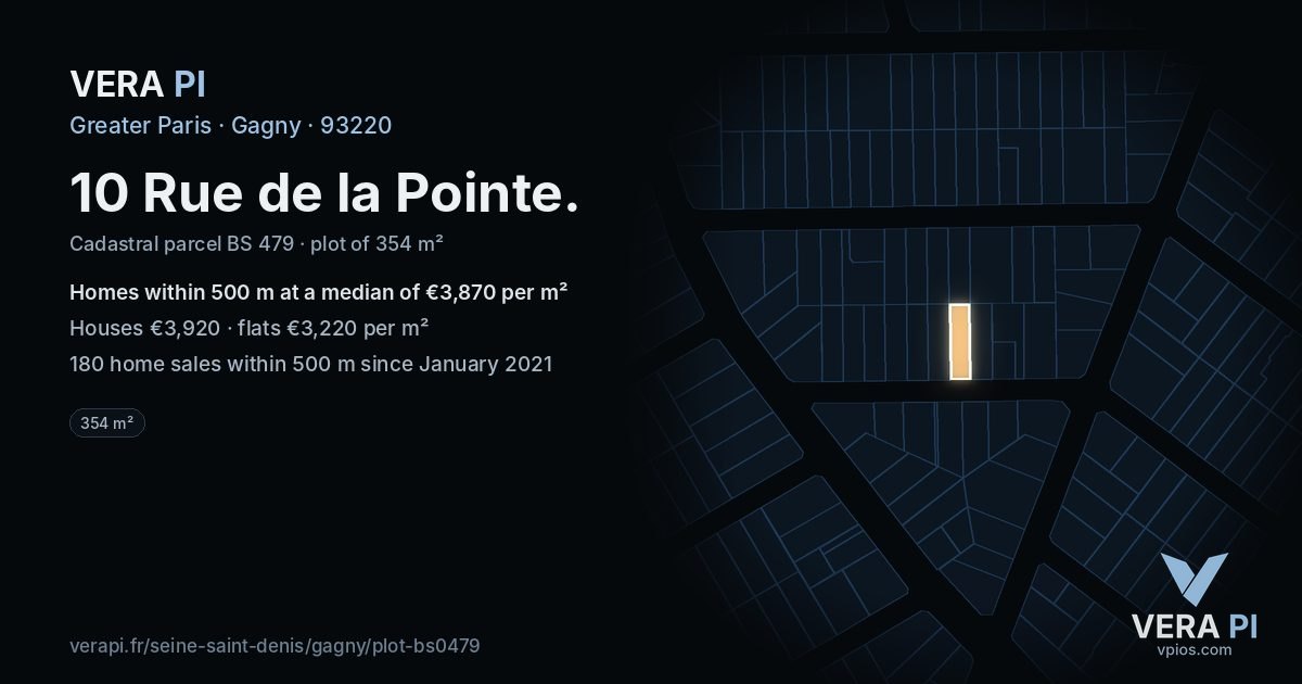 10 Rue de la Pointe, Gagny at night – the plot lit, the parcels around coloured by the prices near them