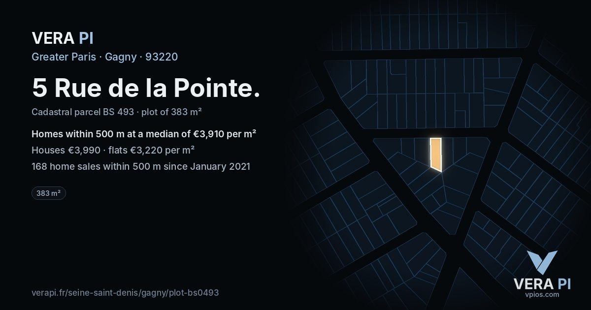 5 Rue de la Pointe, Gagny at night – the plot lit, the parcels around coloured by the prices near them
