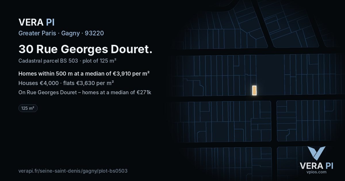 30 Rue Georges Douret, Gagny at night – the plot lit, the parcels around coloured by the prices near them