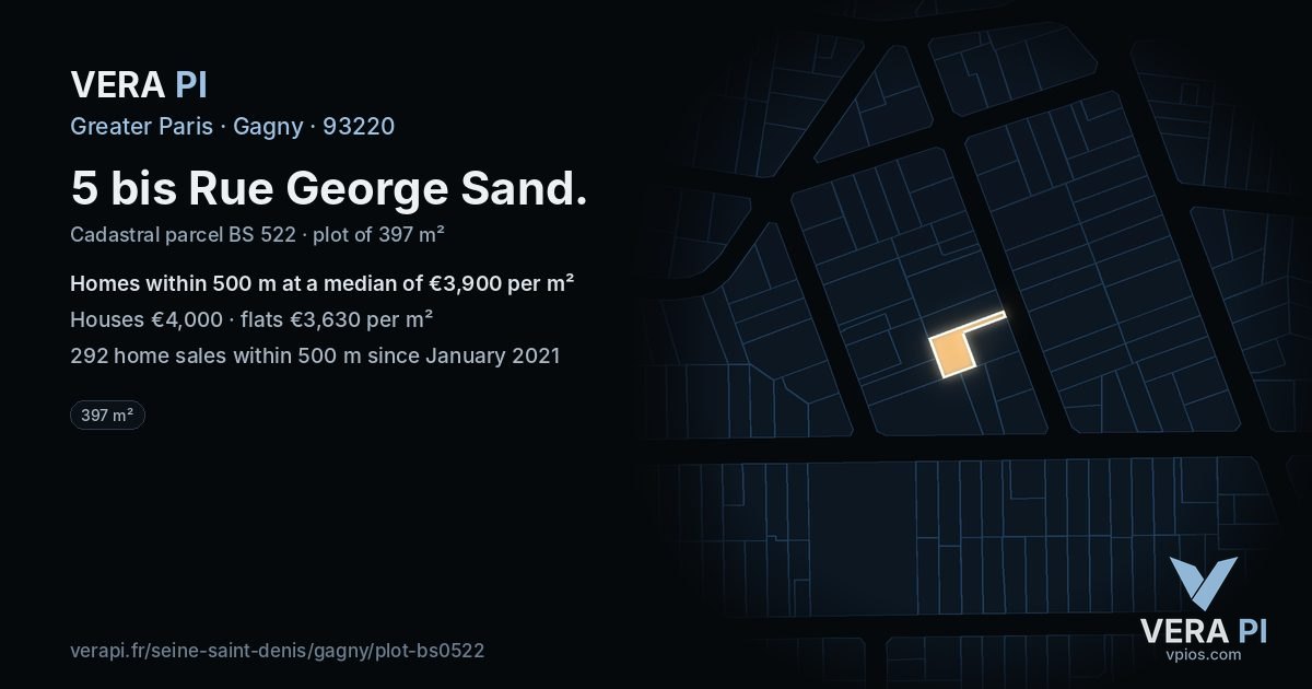 5 bis Rue George Sand, Gagny at night – the plot lit, the parcels around coloured by the prices near them