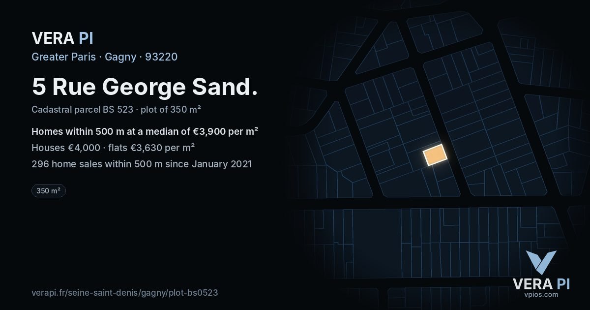 5 Rue George Sand, Gagny at night – the plot lit, the parcels around coloured by the prices near them