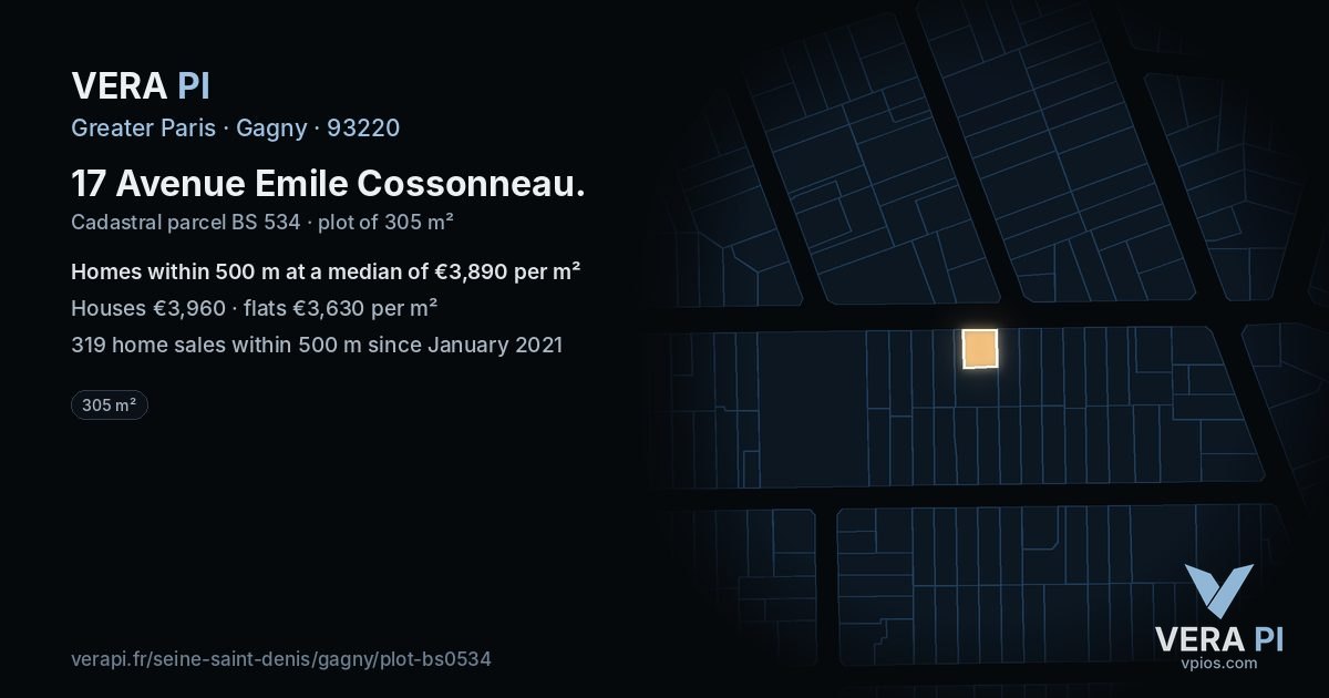 17 Avenue Emile Cossonneau, Gagny at night – the plot lit, the parcels around coloured by the prices near them