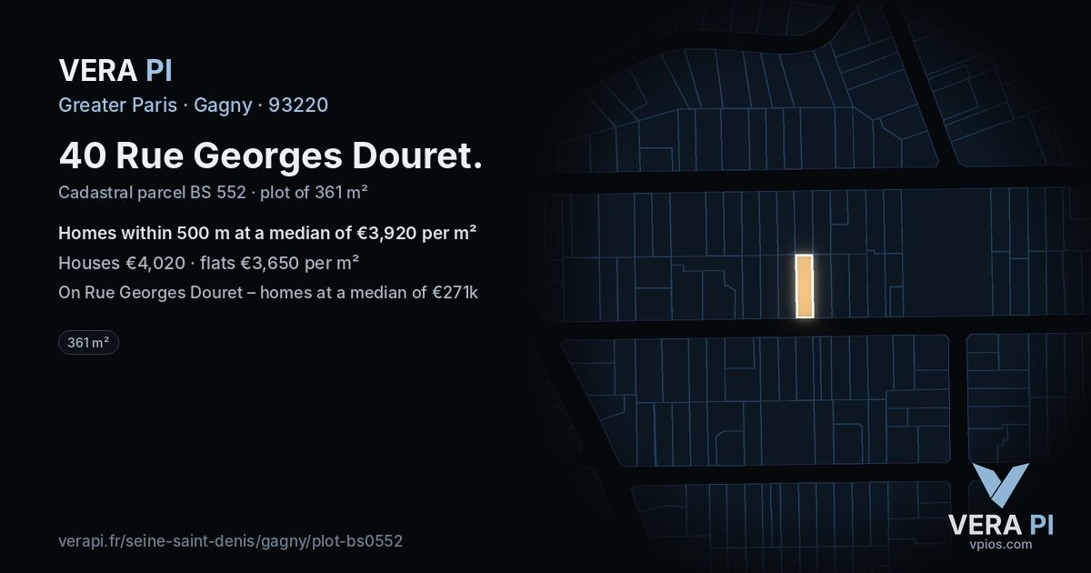 40 Rue Georges Douret, Gagny at night – the plot lit, the parcels around coloured by the prices near them