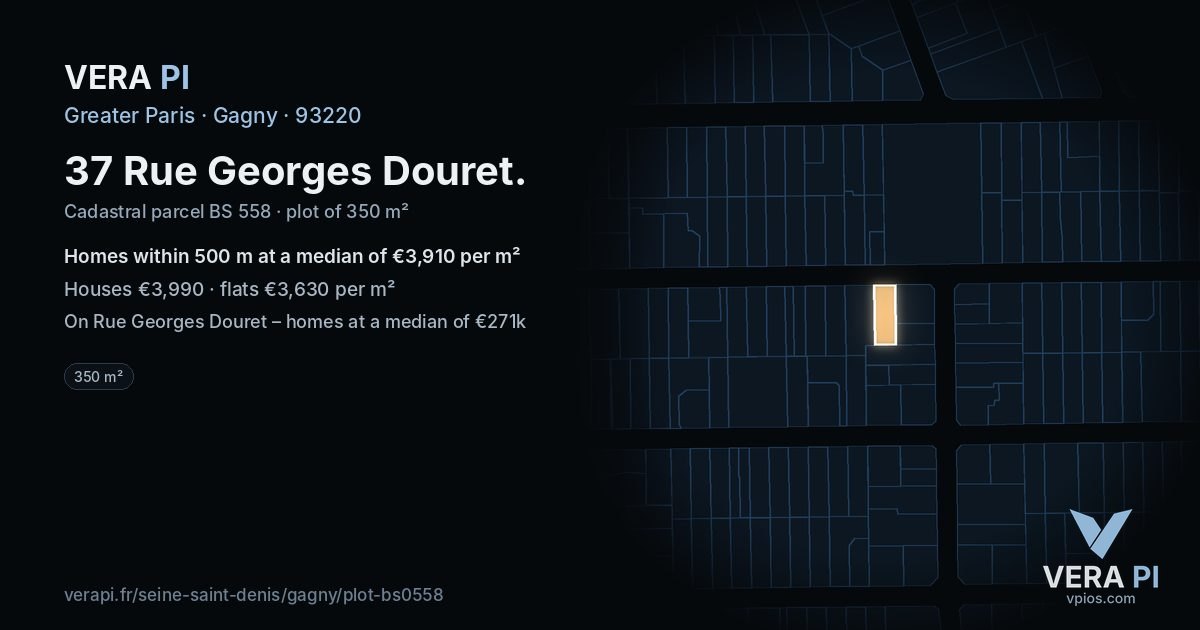 37 Rue Georges Douret, Gagny at night – the plot lit, the parcels around coloured by the prices near them