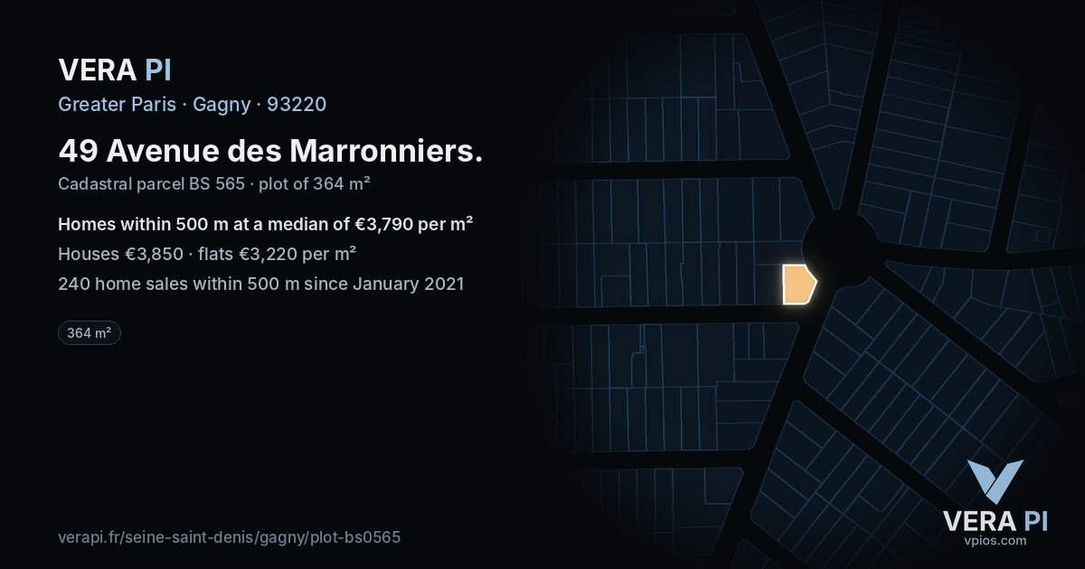 49 Avenue des Marronniers, Gagny at night – the plot lit, the parcels around coloured by the prices near them